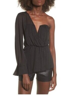 ASTR One-Shoulder Black Peplum Blouse